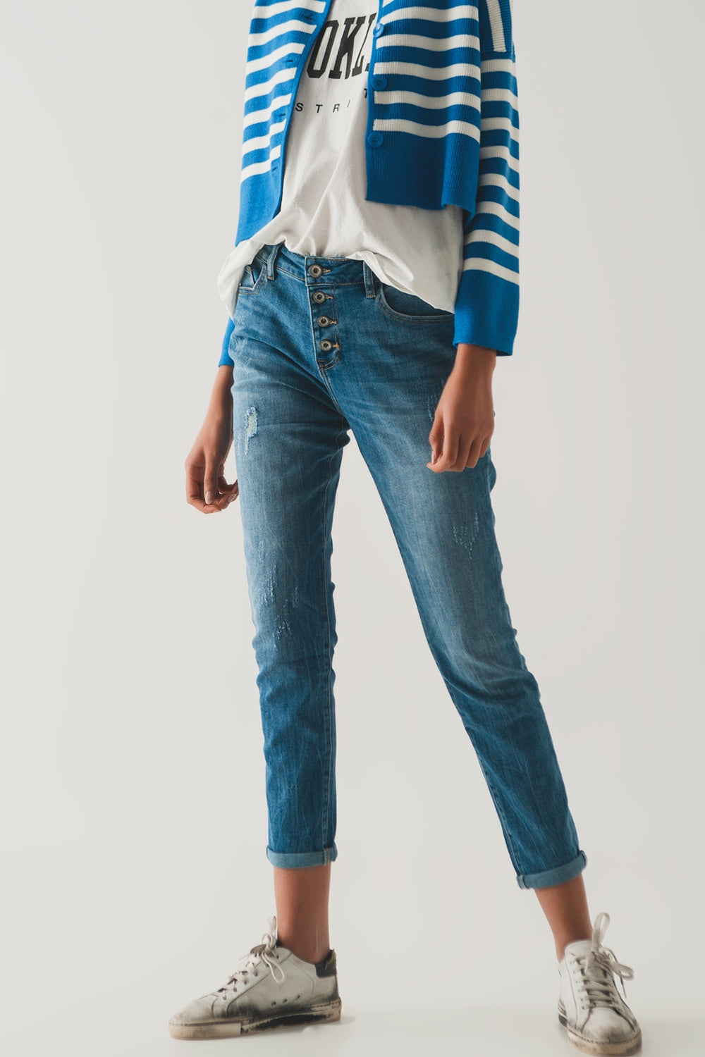 Button front straight jean - Denim