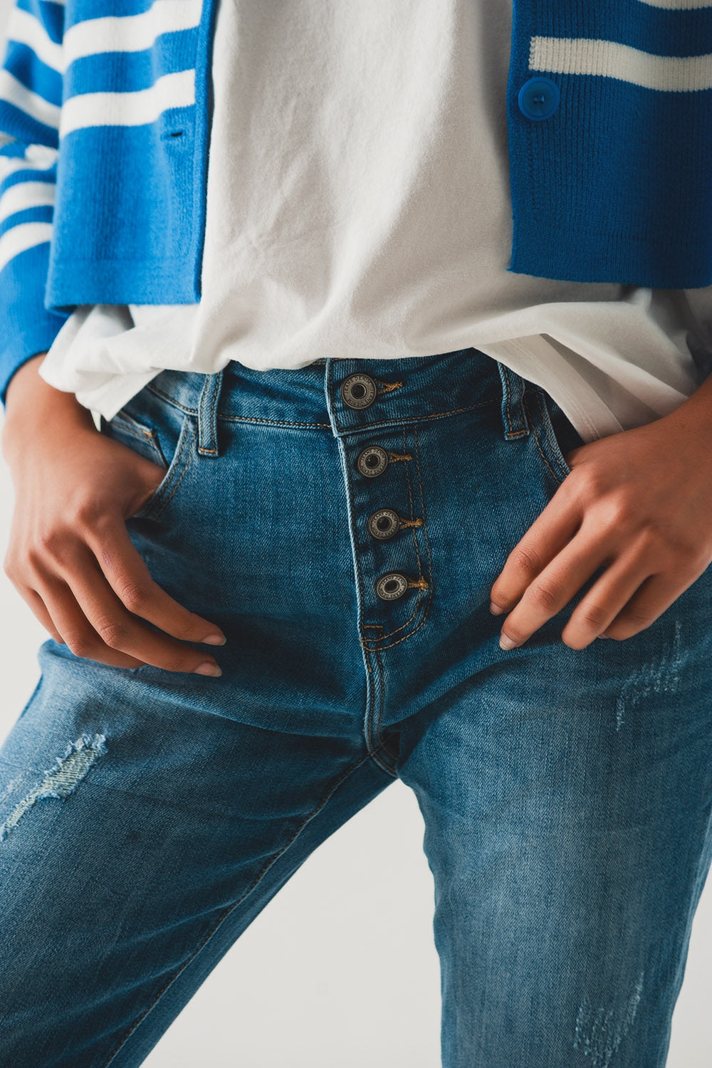 Button front straight jean - Denim