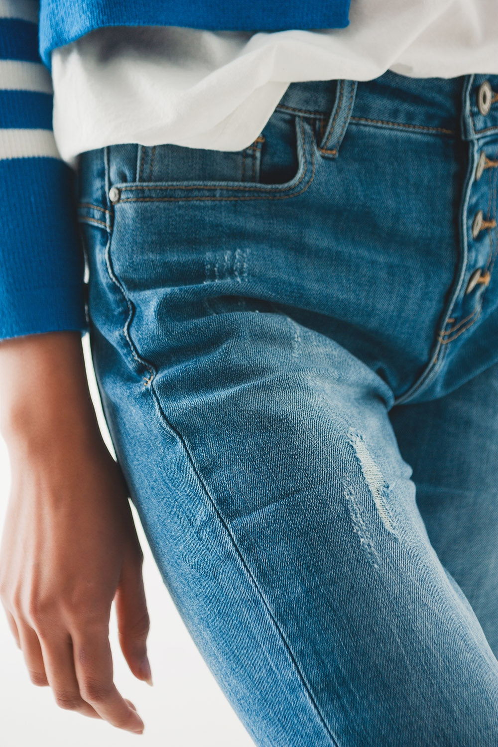 Button front straight jean - Denim