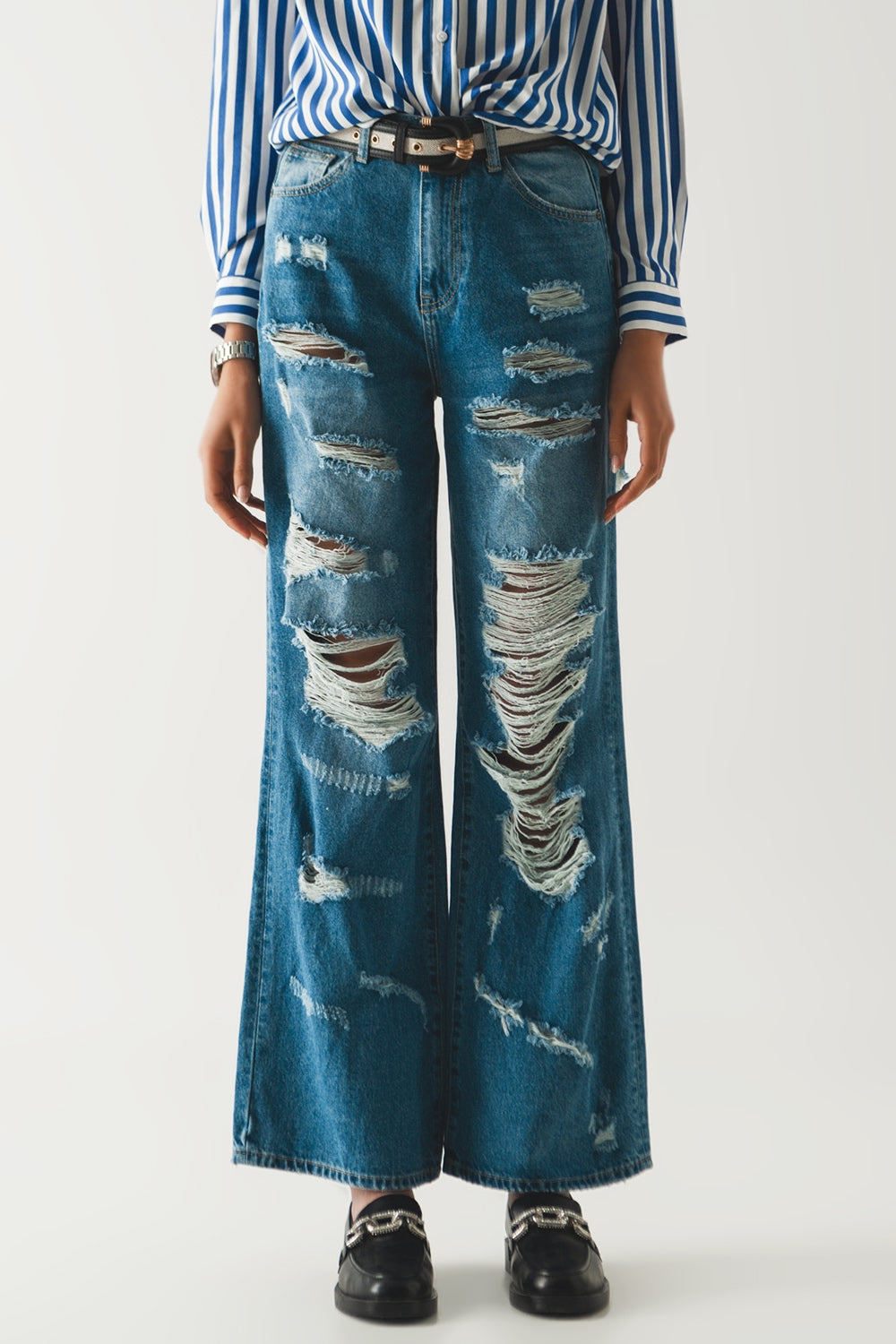 destroyed boyfriend jeans in blue - Denim