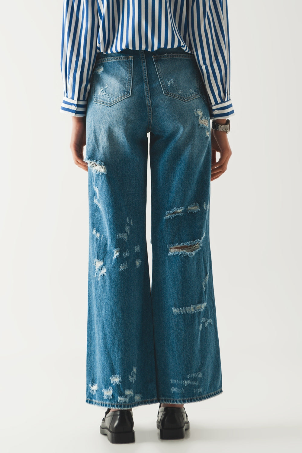 destroyed boyfriend jeans in blue - Denim