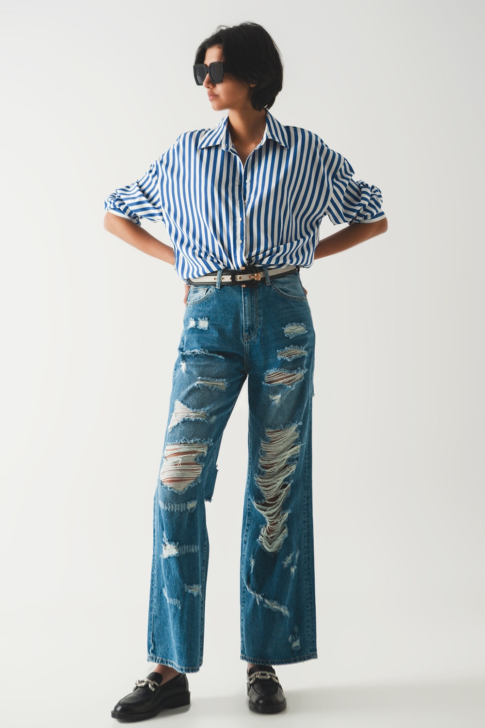 destroyed boyfriend jeans in blue - Denim