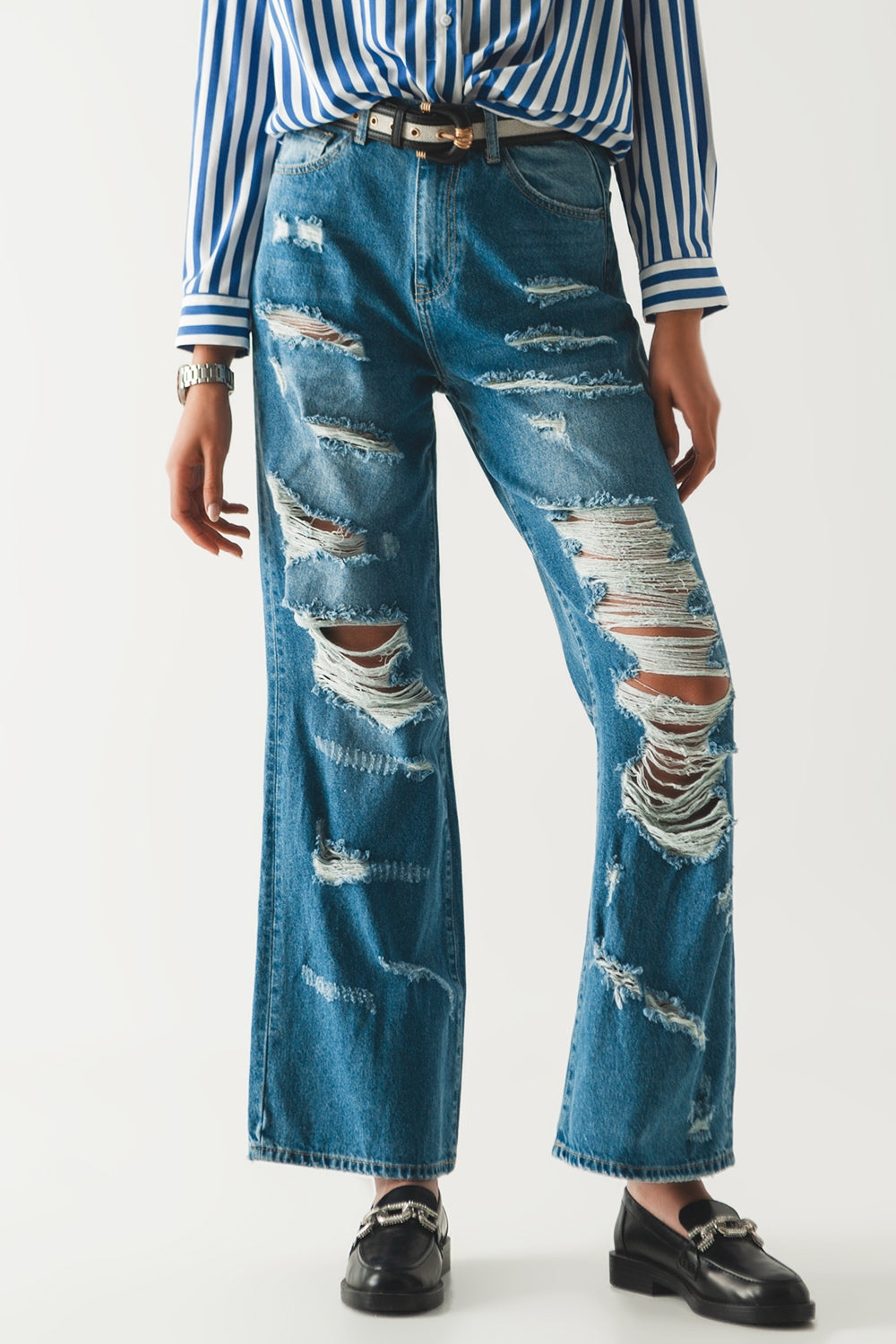 destroyed boyfriend jeans in blue - Denim