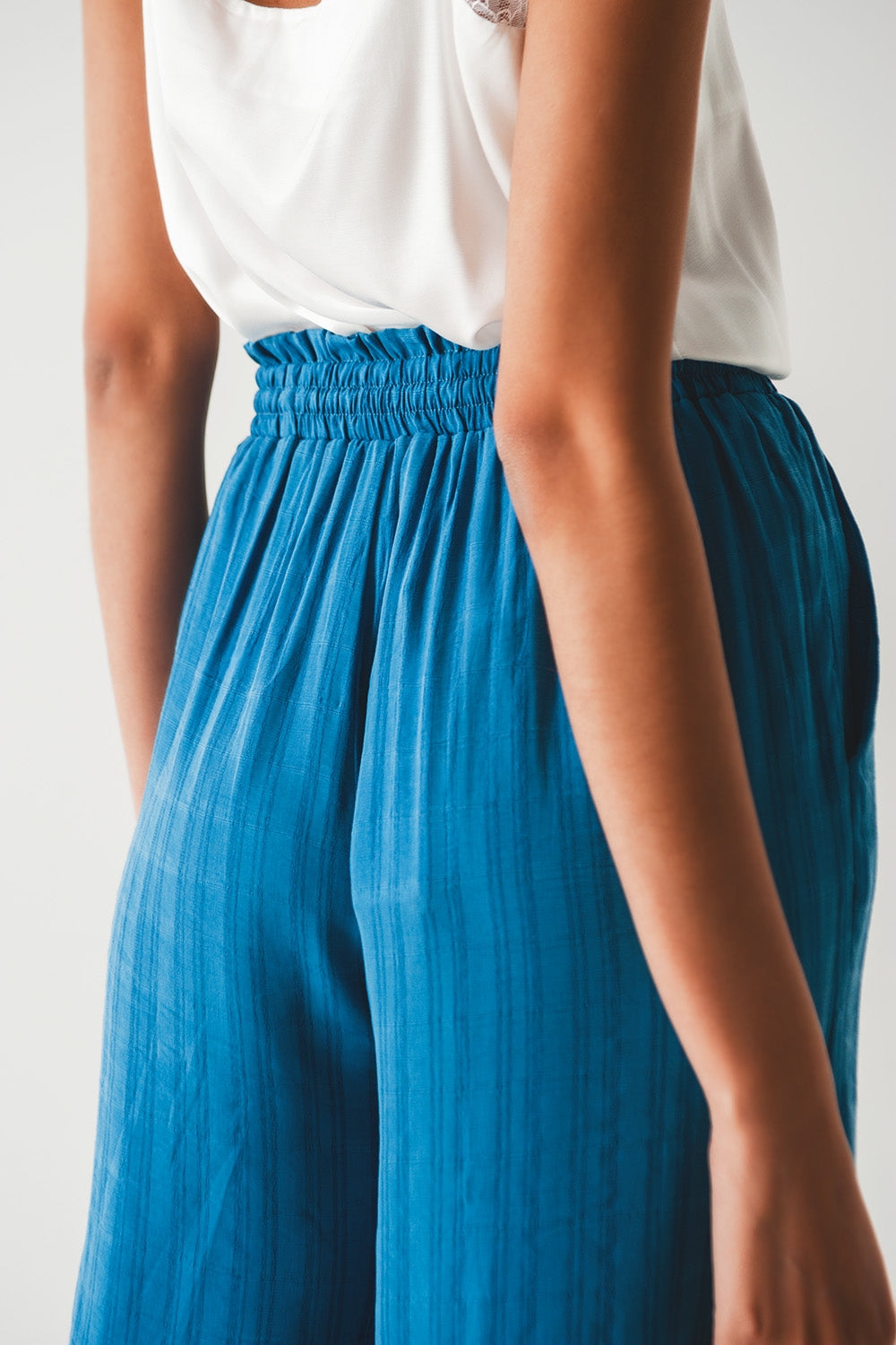 wide leg drawstring pants in blue - trousers