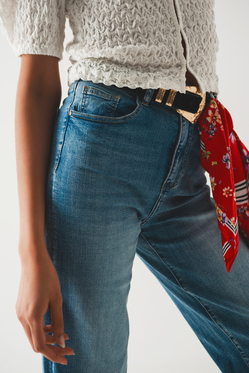 Cotton high waist straight leg jeans in vintage blue - Denim