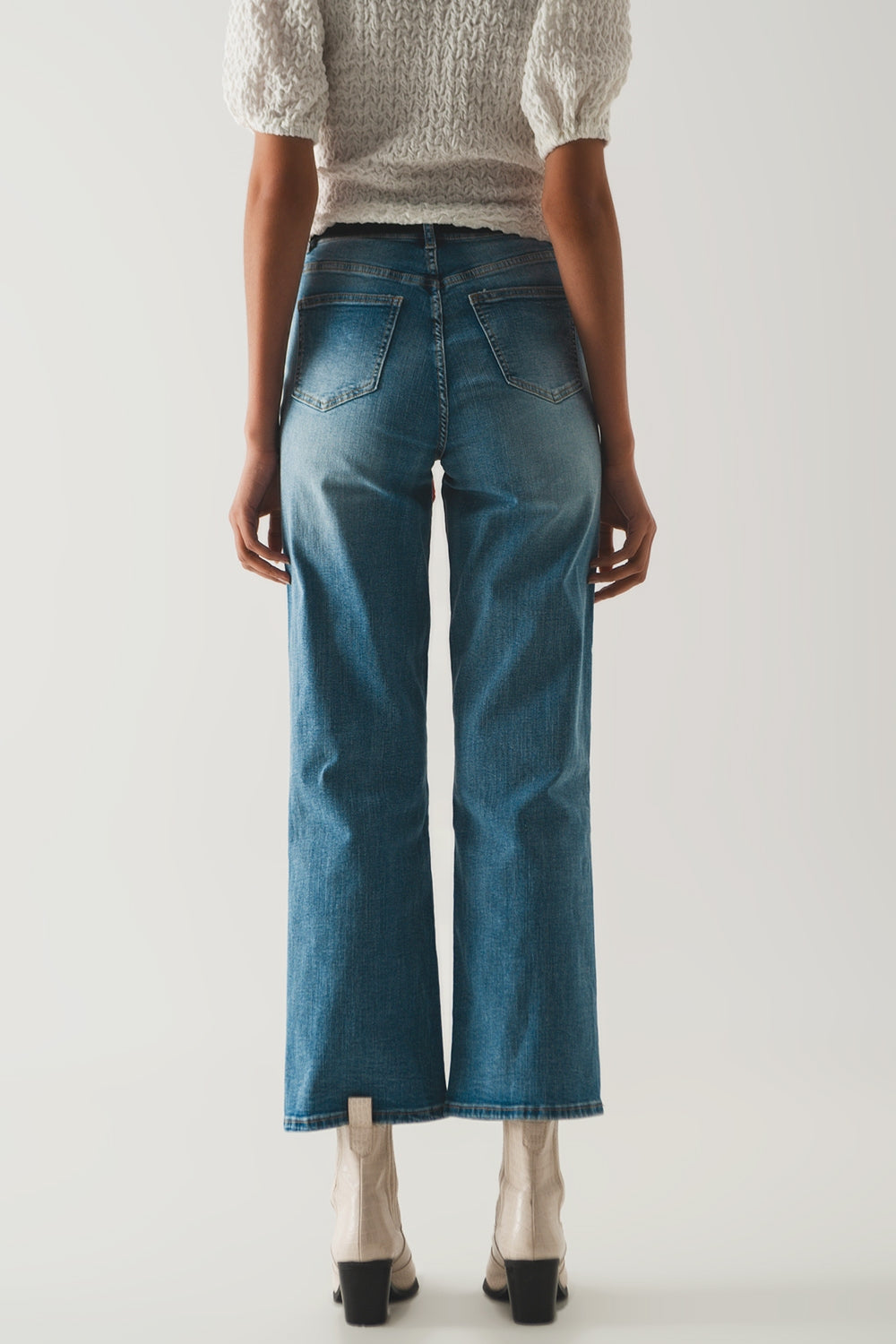 Cotton high waist straight leg jeans in vintage blue - Denim