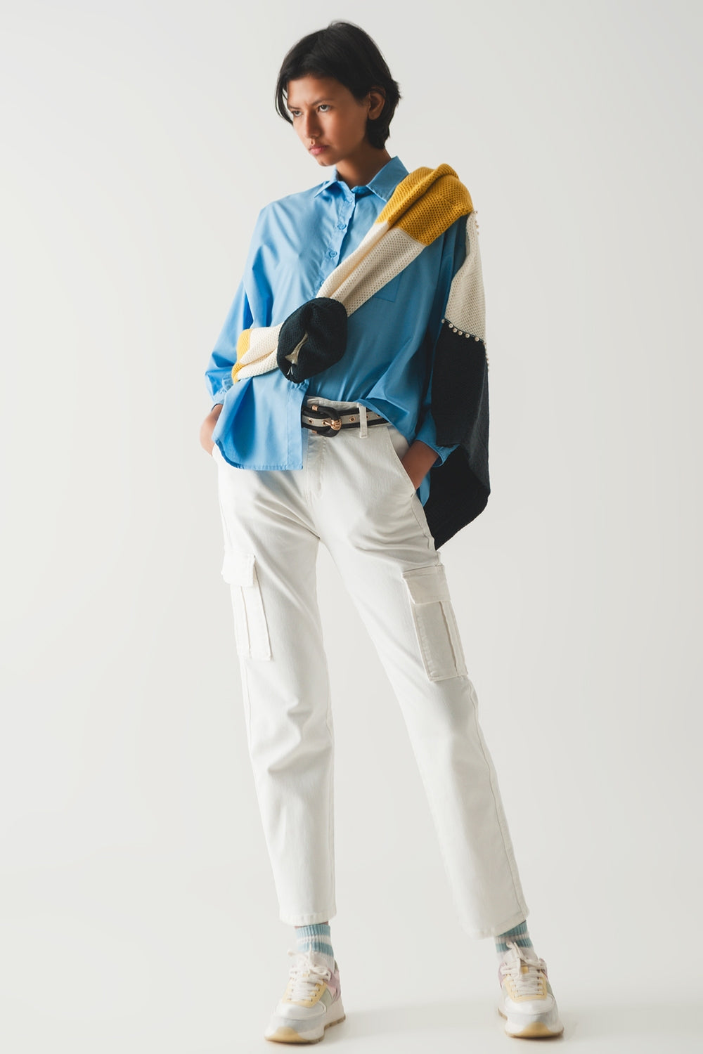 Relaxed cargo pants in white - Coloured Jeans