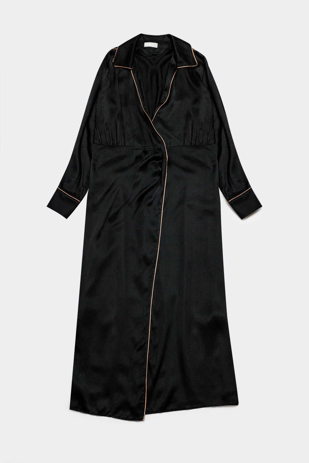Satin wrap front maxi dress in black satin - dress