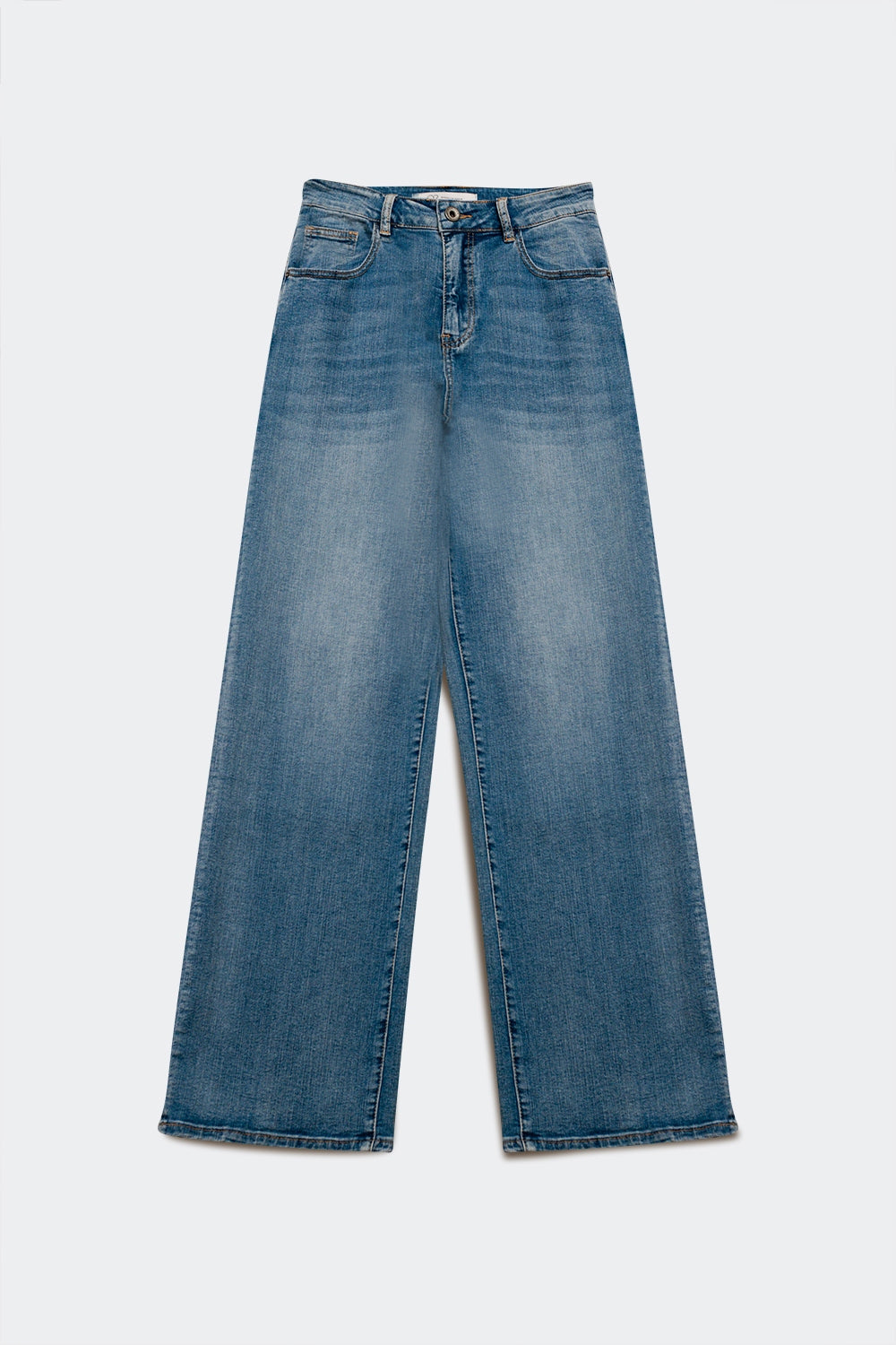 Cotton blend high waist wide leg jeans - Denim