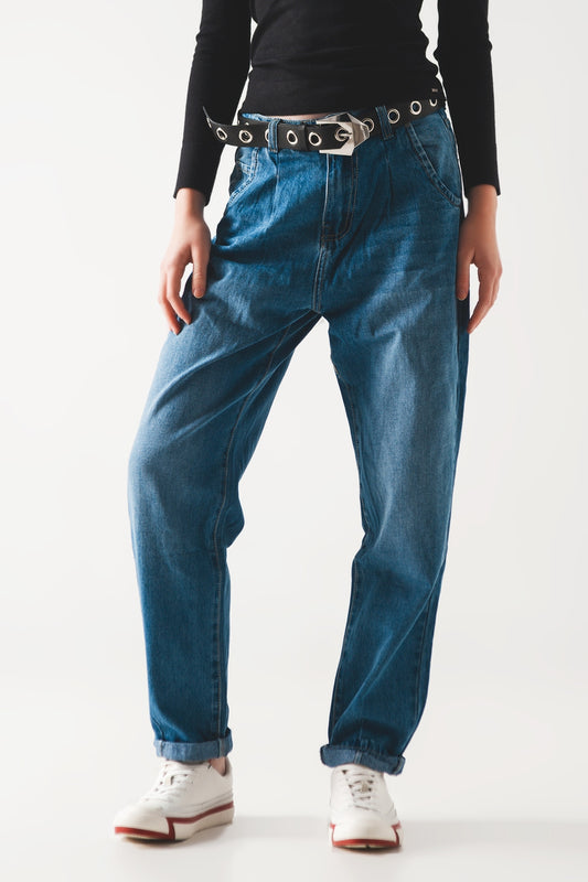 Cotton skater tapered carpenter jeans in mid wash - Denim