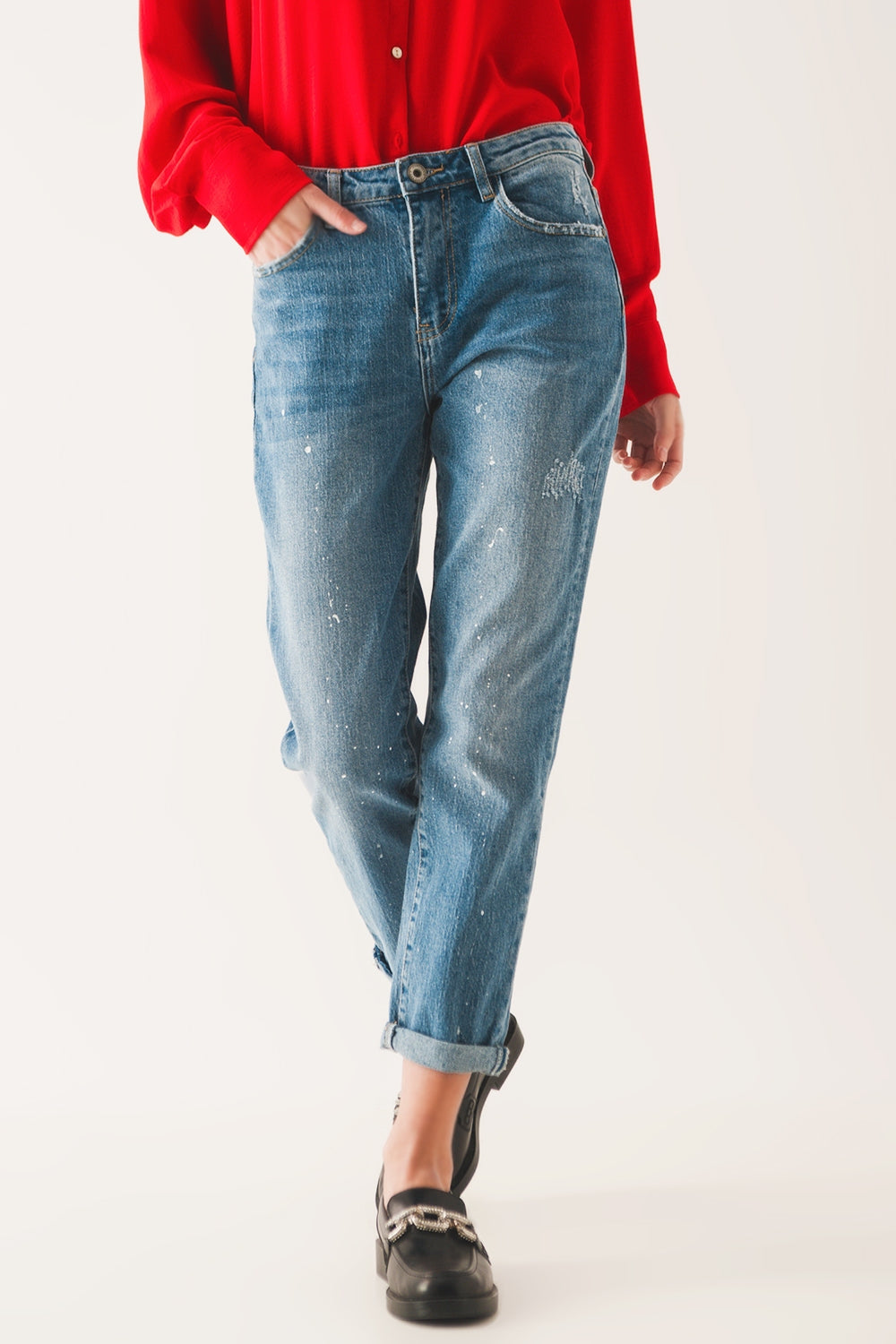 Bleach splatter mom jeans - Denim