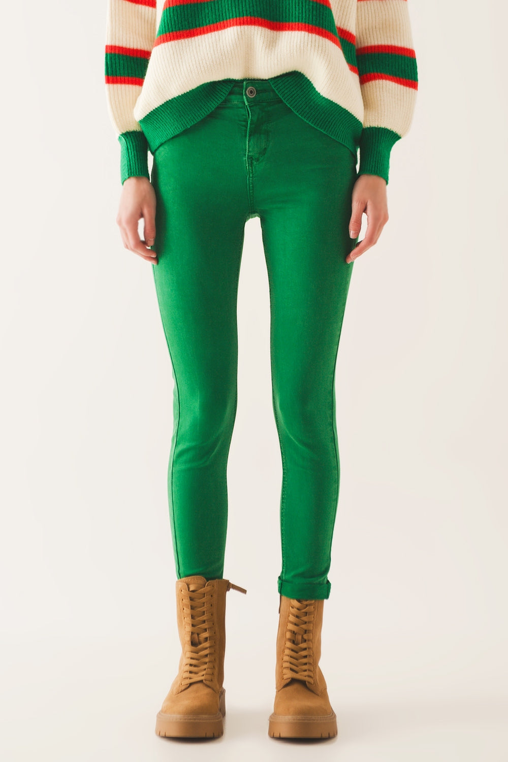 High waisted skinny jeans in green - Coloured Jeans