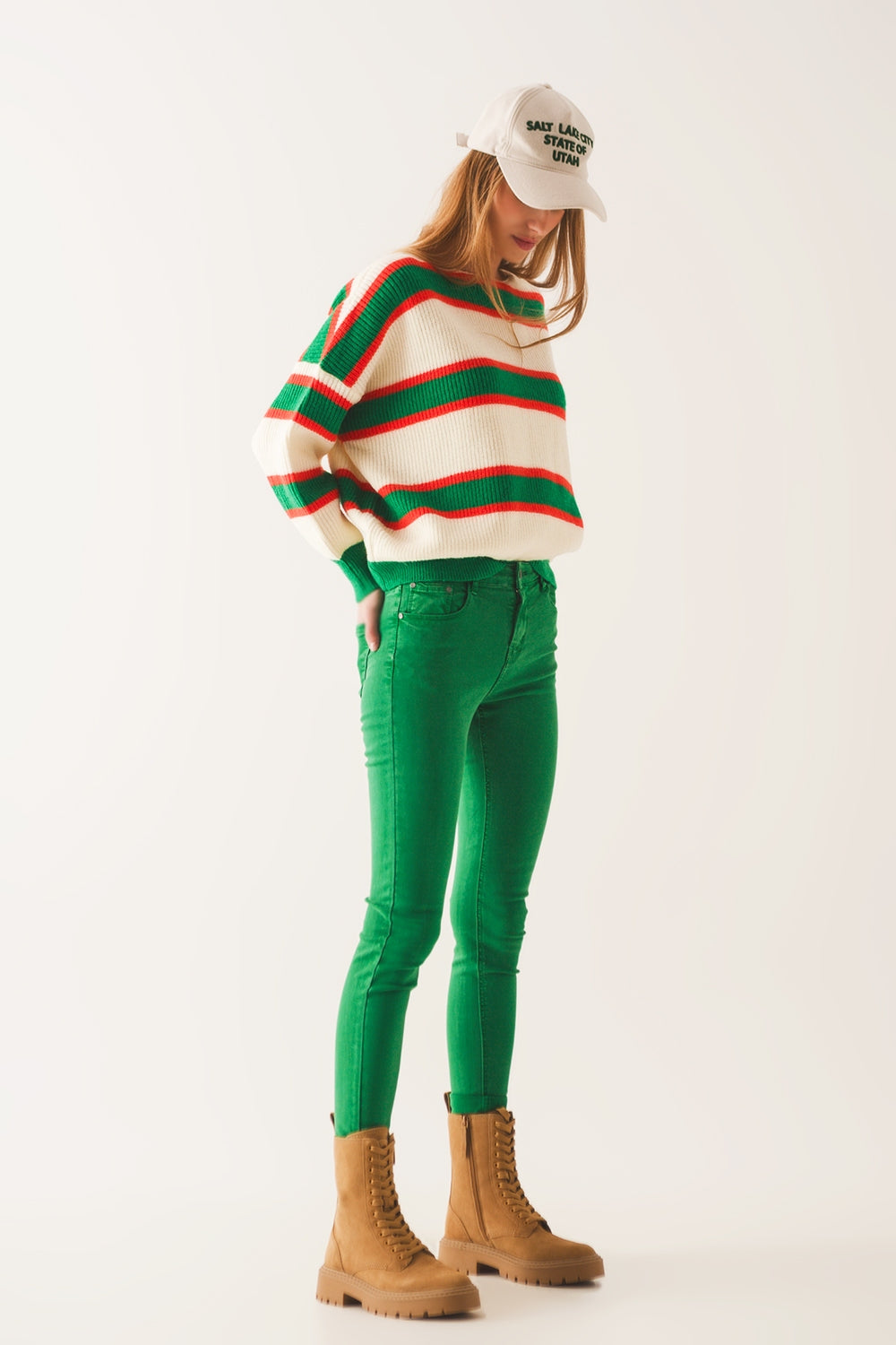High waisted skinny jeans in green - Coloured Jeans