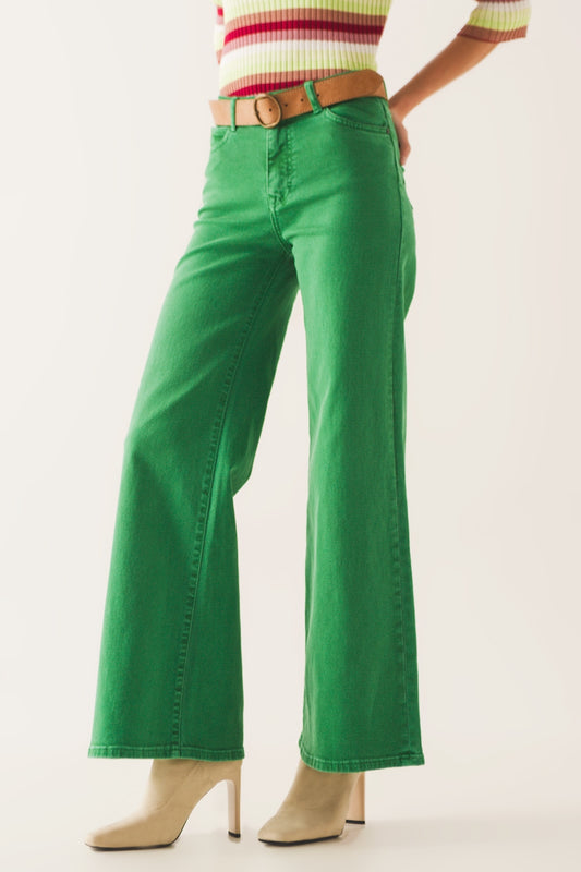 Cotton blend wide leg jeans in green - Coloured Jeans