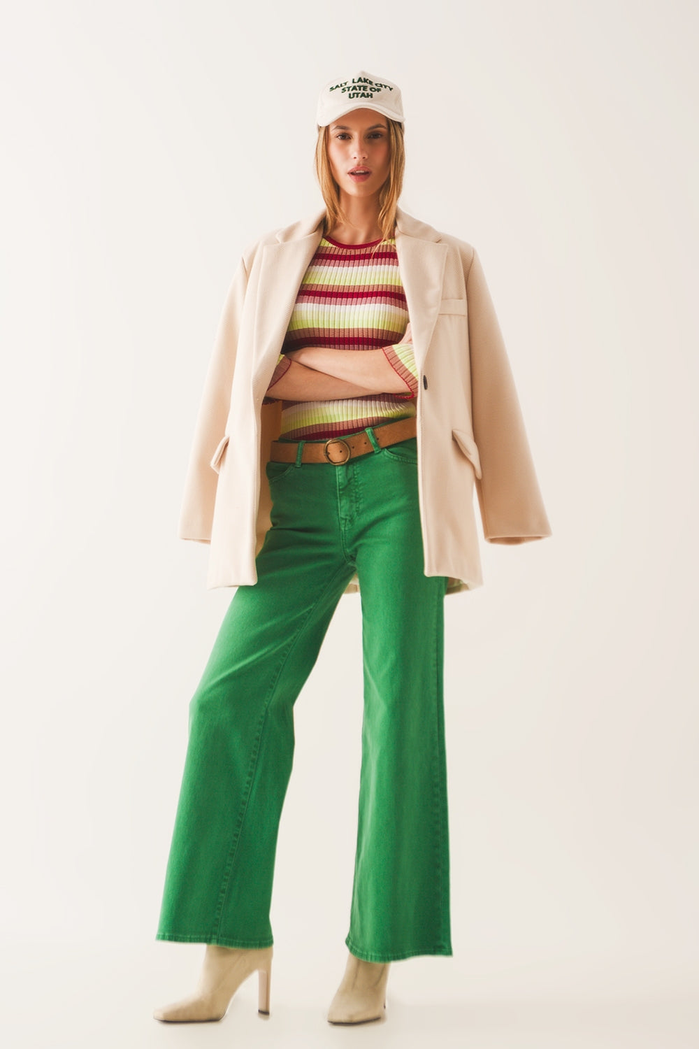 Cotton blend wide leg jeans in green - Coloured Jeans