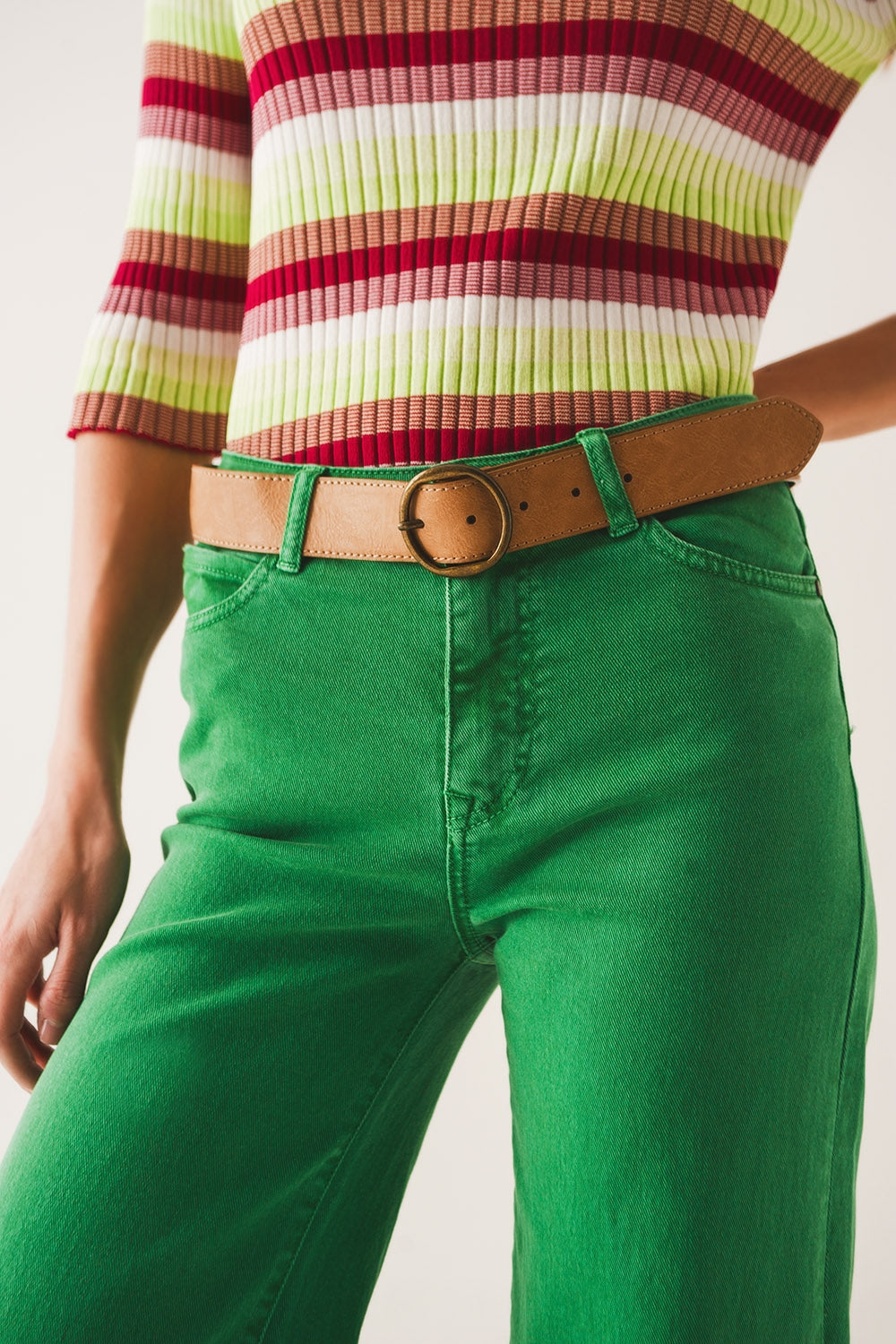 Cotton blend wide leg jeans in green - Coloured Jeans