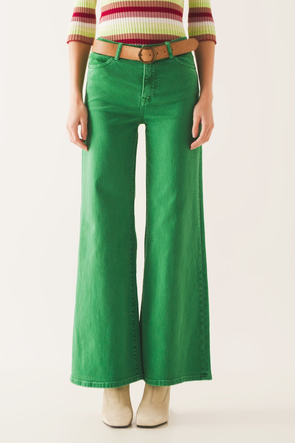 Cotton blend wide leg jeans in green - Coloured Jeans
