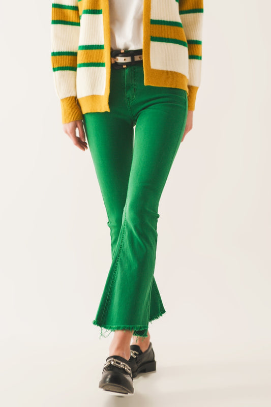 Flare jeans with raw hem edge in bright green - Coloured Jeans