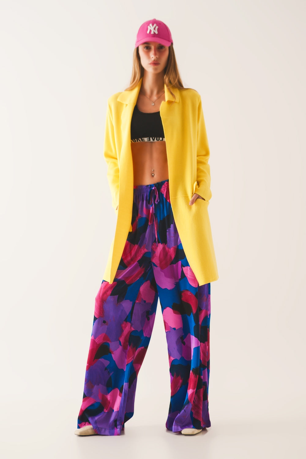 Oversized collar maxi cardigan in yellow