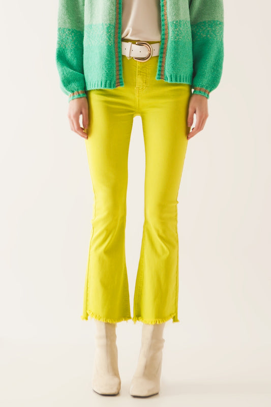 Flare jeans with raw hem edge in yellow - Coloured Jeans