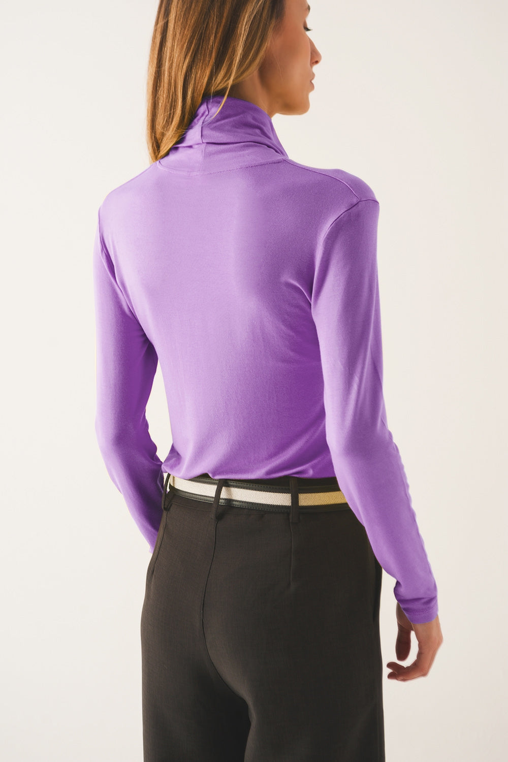 High neck long sleeve top in purple modal - top