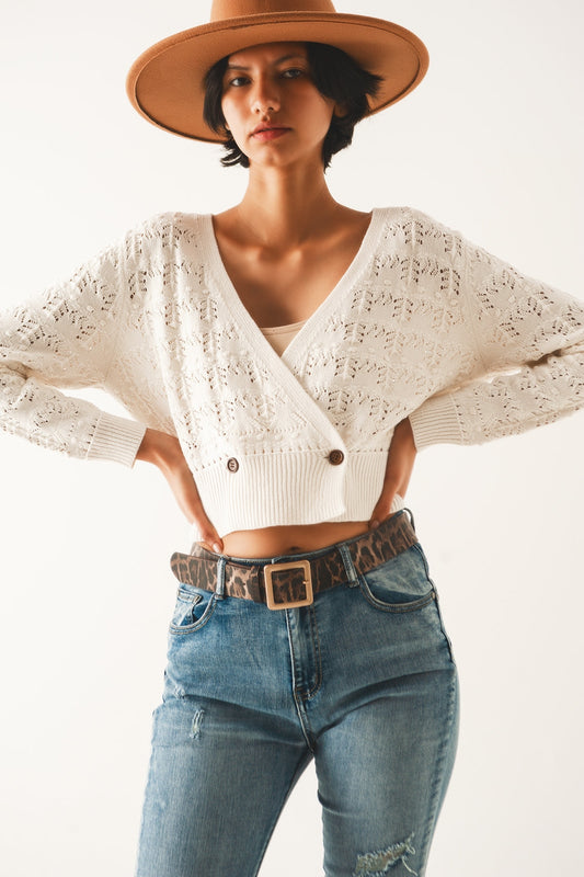 Pointelle knitted cardi in cream - cardigan