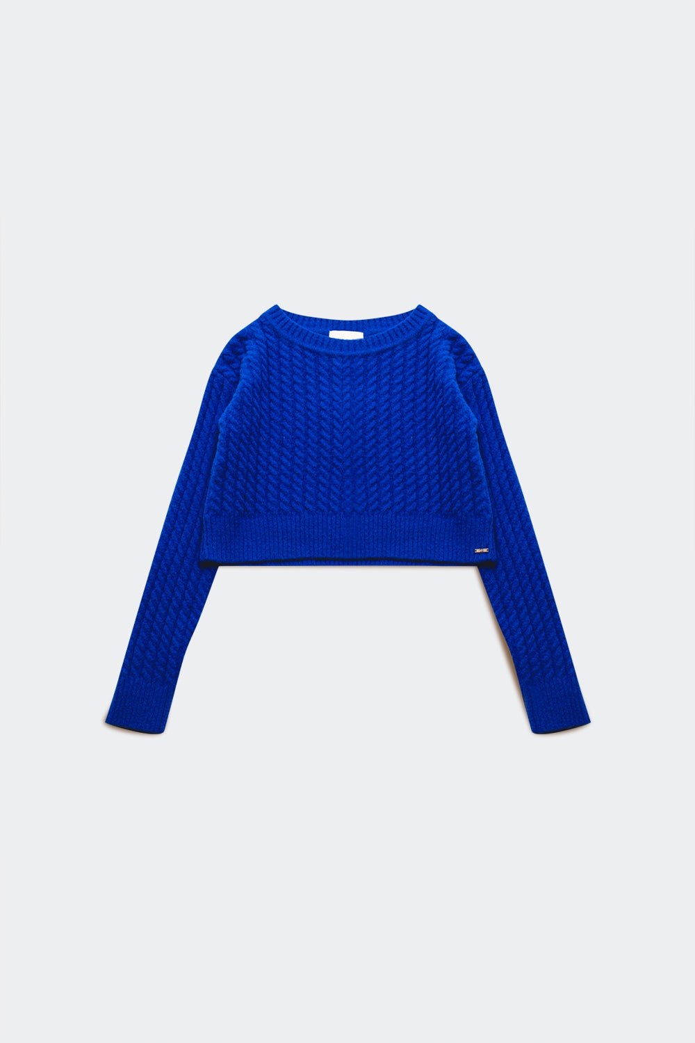 Round neck cable knit crop jumper in blue