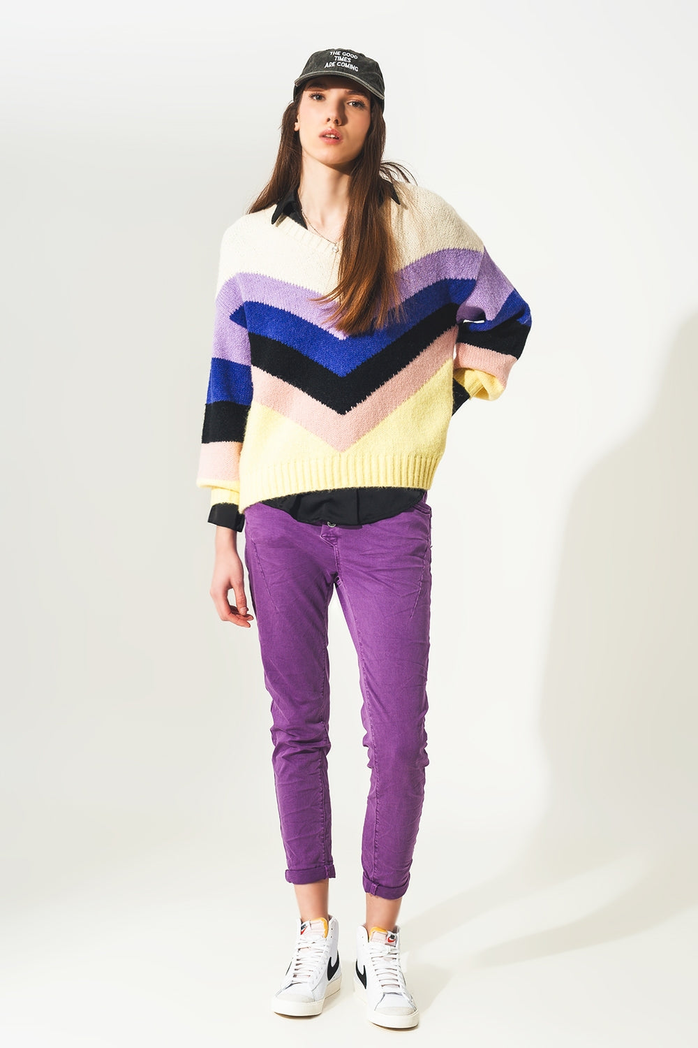 Exposed buttons skinny jeans in purple - Coloured Jeans