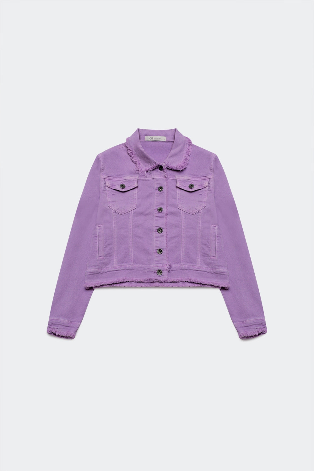 Raw edge denim jacket in purple