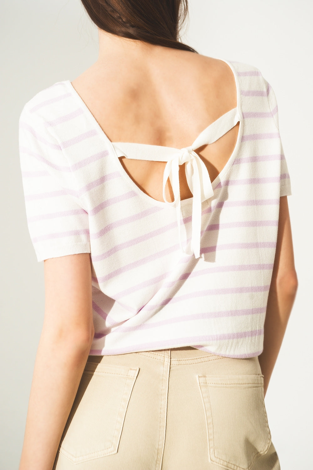 Open back lace up stripes jumper in lilac