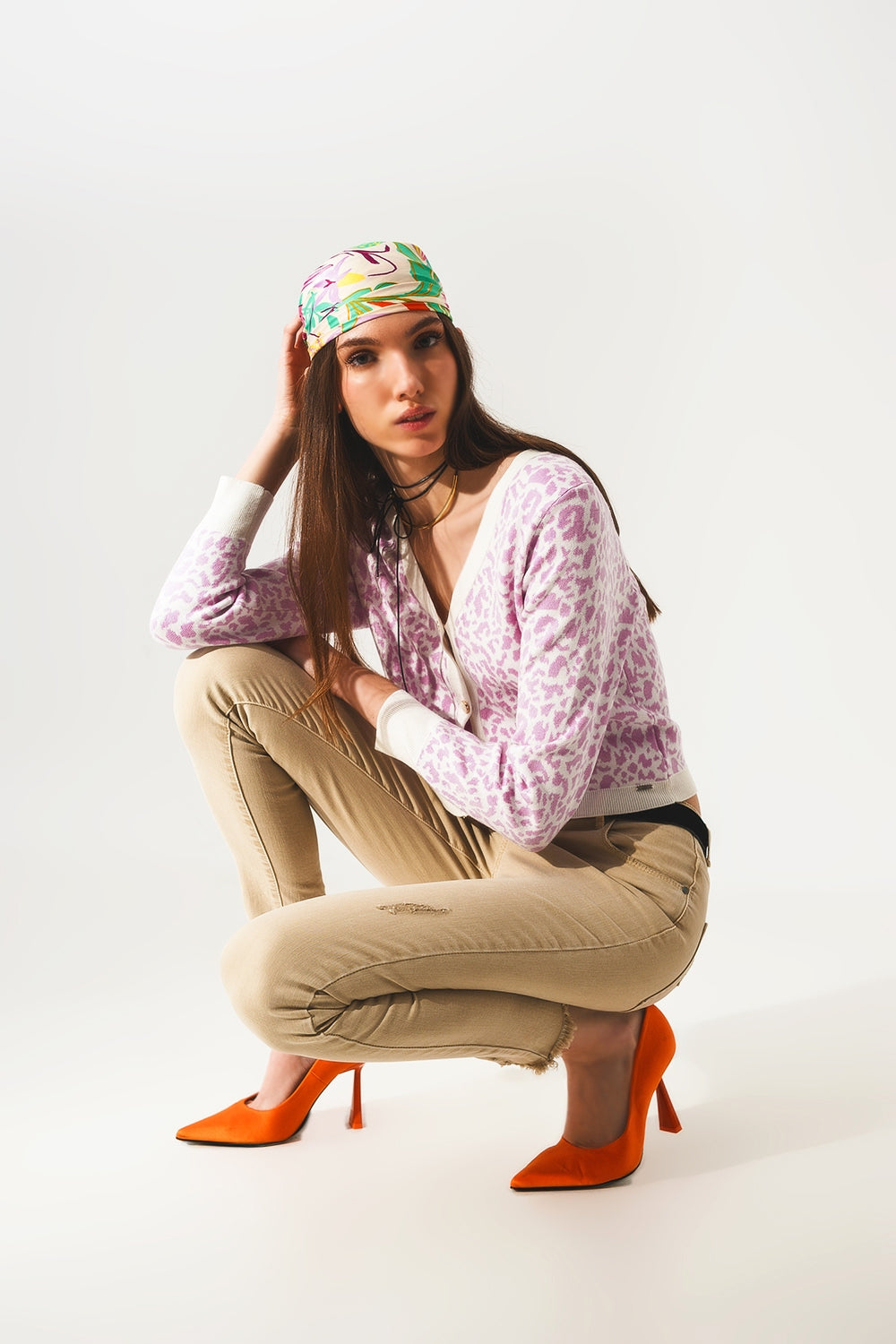 Lightweight knitted cardigan in lilac animal print