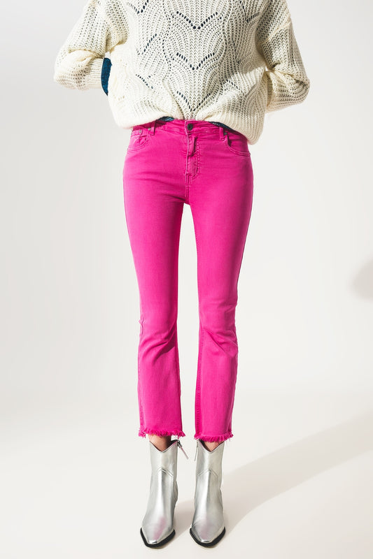 Flare jeans with raw hem edge in fuchsia - Coloured Jeans