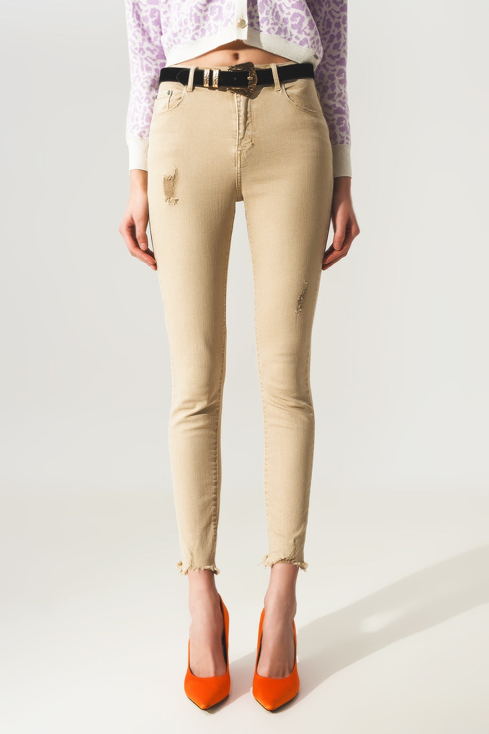 High waisted skinny jeans in beige - Coloured Jeans