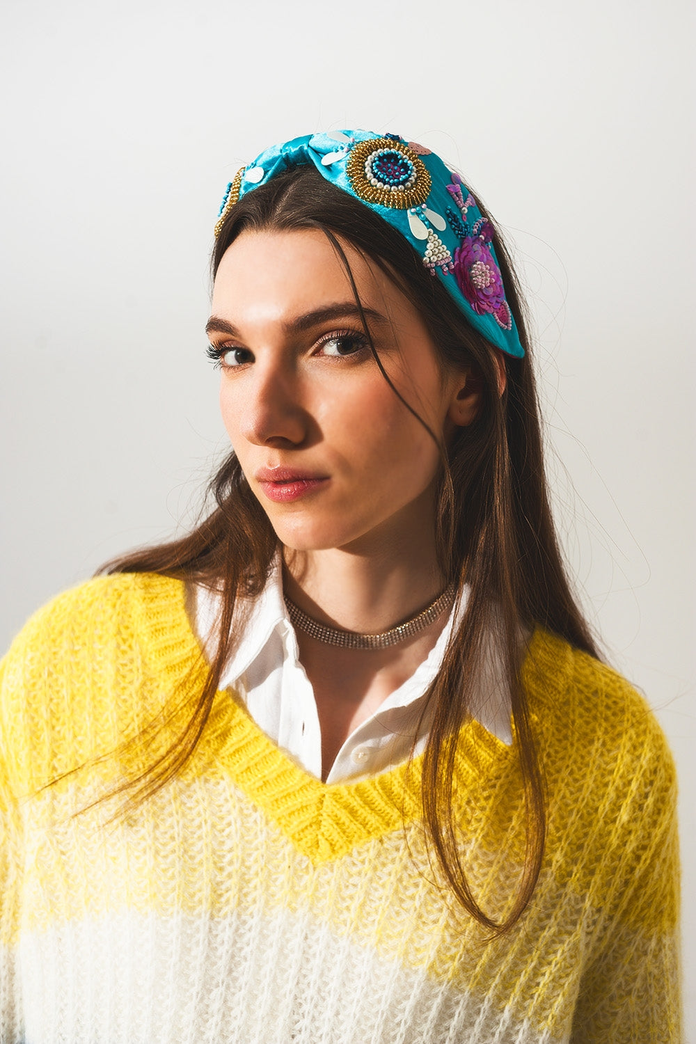 Embellished chunky headband in blue