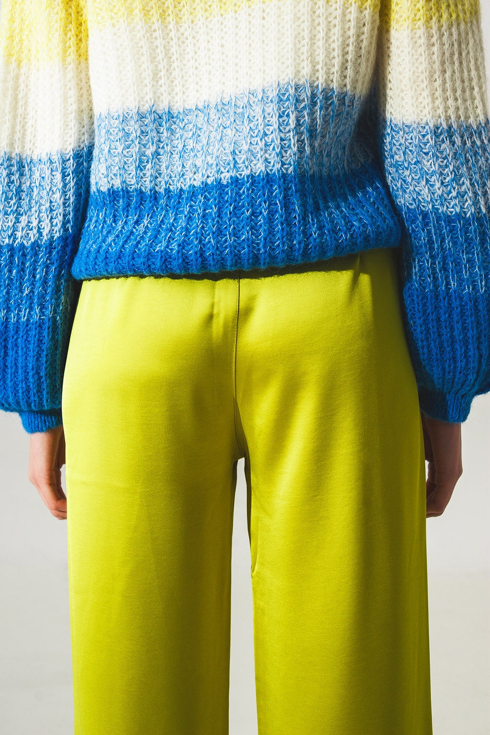 Wide leg satin pants in lime green - trousers