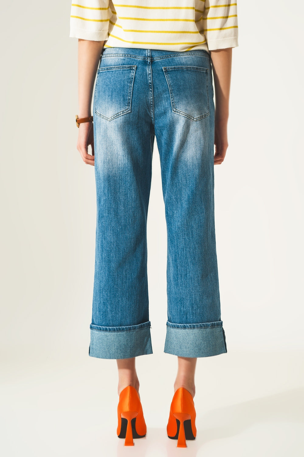 Roll hem jeans in mid blue - Denim