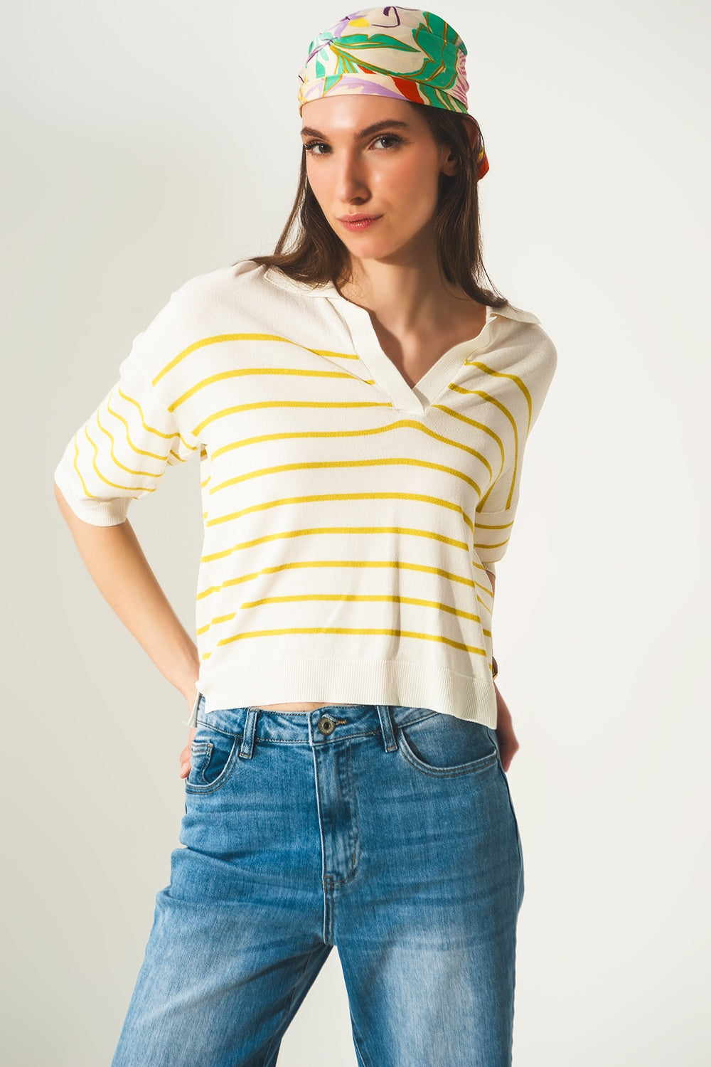 Vintage 70s stripe green polo neck jumper