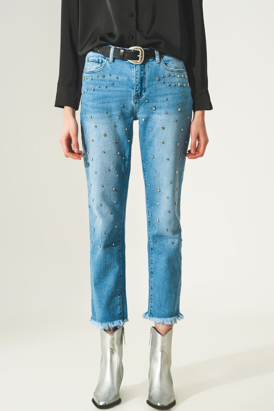 Ripped embellished jeans in lightwash - Denim