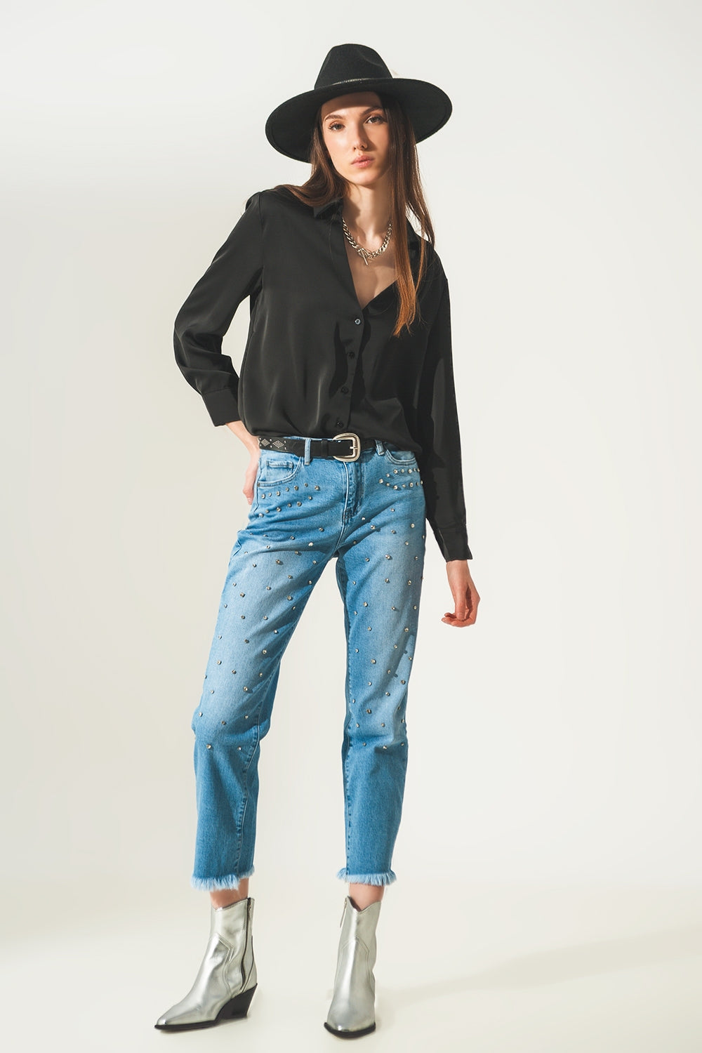 Ripped embellished jeans in lightwash - Denim