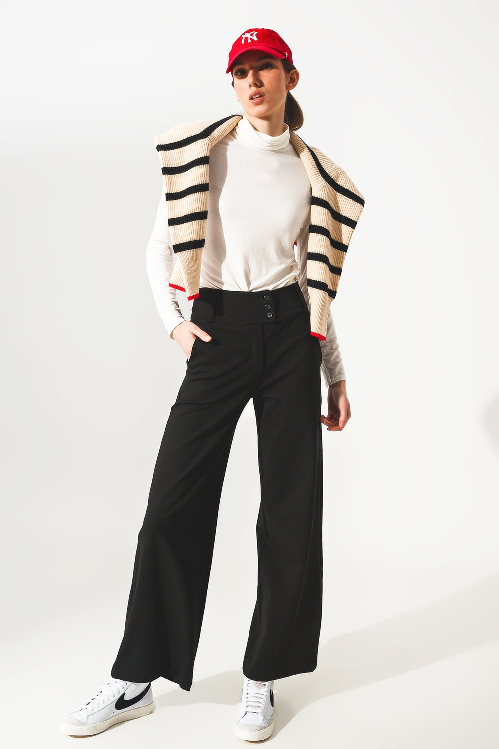 High neck long sleeve top in cream modal - top