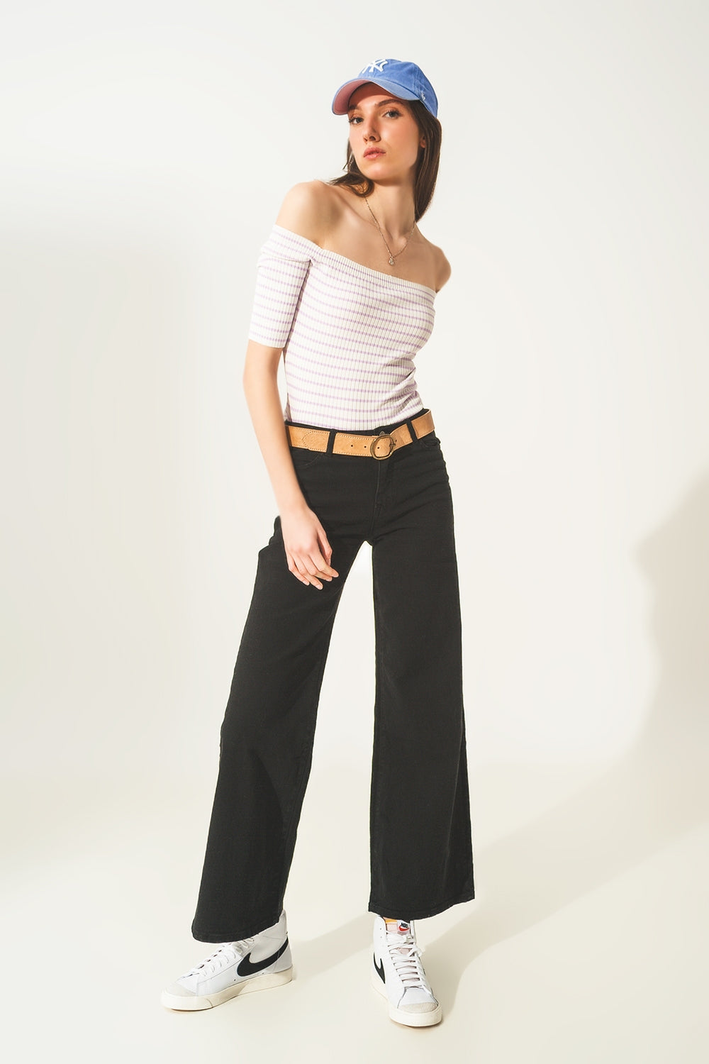 Cotton blend wide leg jeans in black - Coloured Jeans