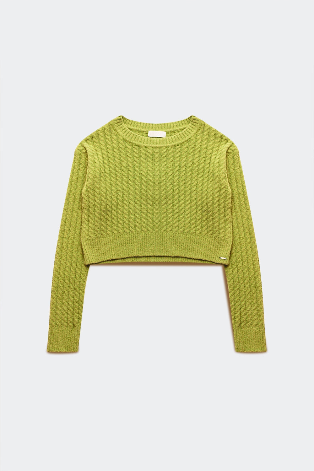 Round neck cable knit crop jumper in lime green