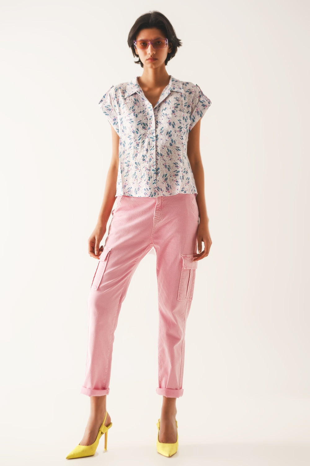 Purple blouse with pockets and floral print - Shirts
