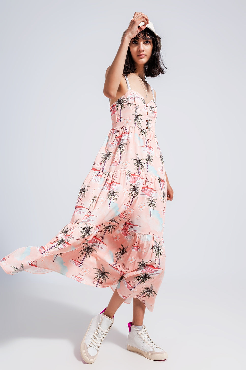 Cami maxi beach dress in natural tropical print - dress