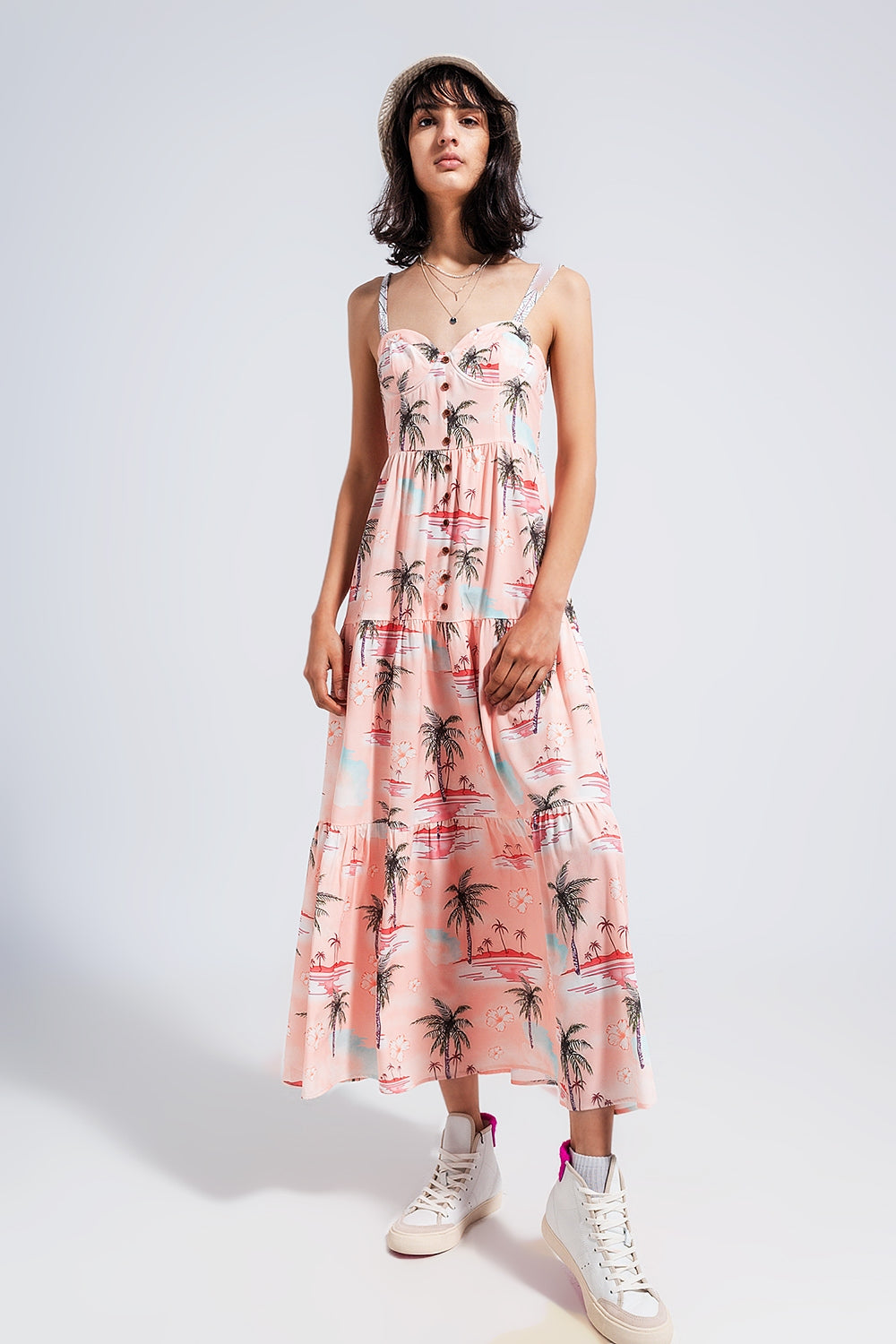 Cami maxi beach dress in natural tropical print - dress