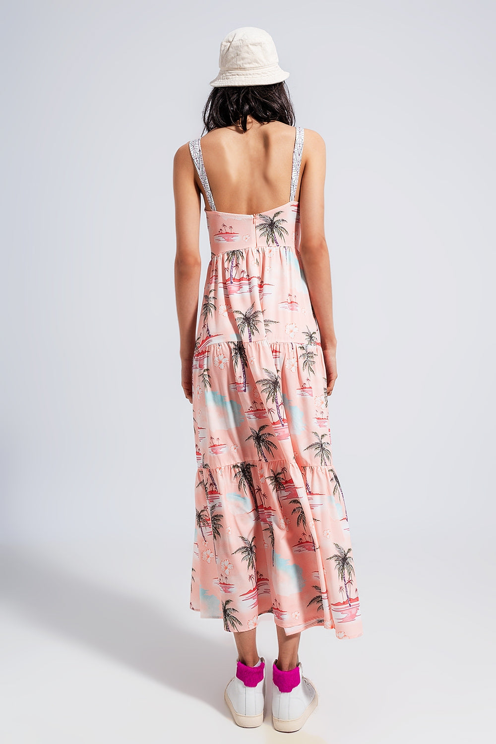 Cami maxi beach dress in natural tropical print - dress