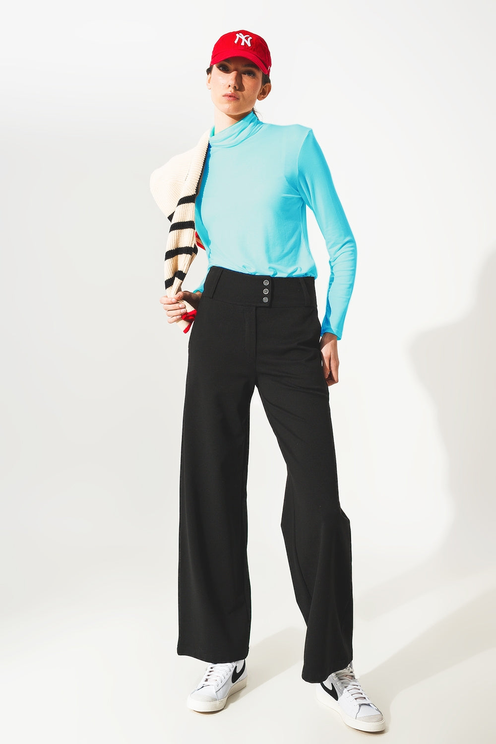 High neck long sleeve top in modal blue - top