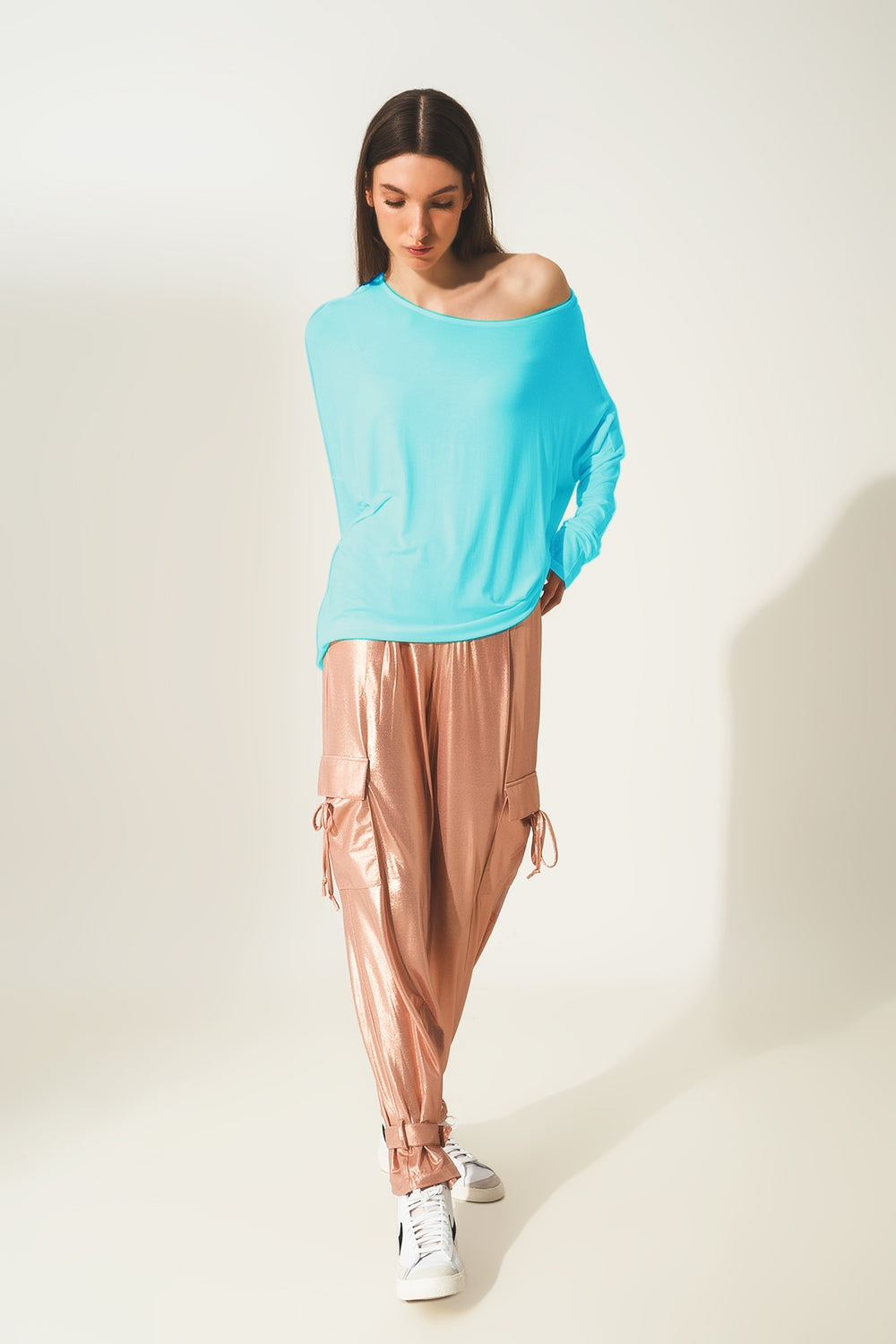 Long sleeve top in modal blue - top