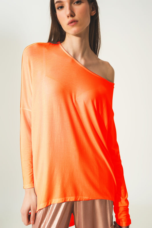 Long sleeve top in hot orange modal - top