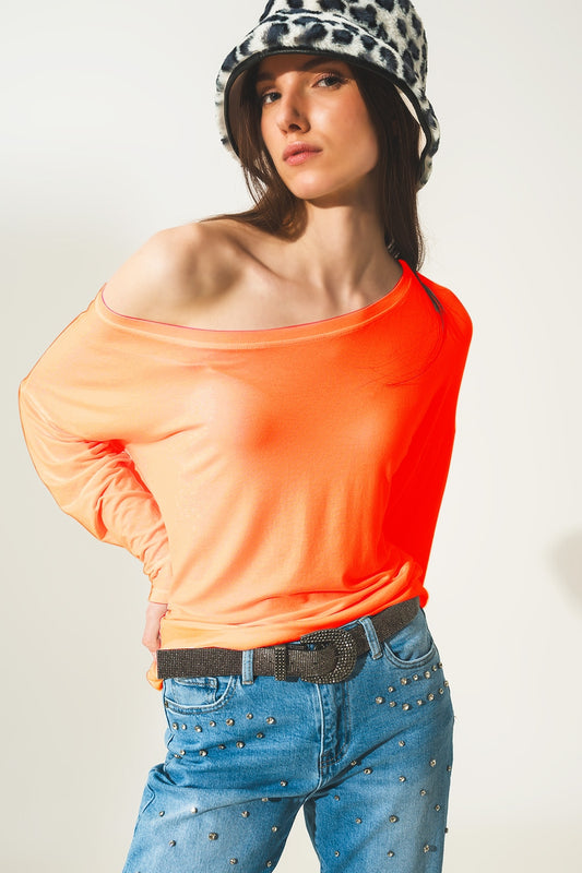 Long sleeve t shirt in orange modal - top